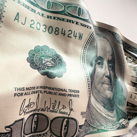 Arthur J. Williams Jr. art for sale - Shredded hundred dollar bill art - Green