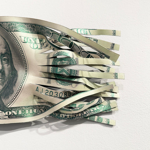 Arthur J. Williams Jr. art for sale - Shredded hundred dollar bill art - Green