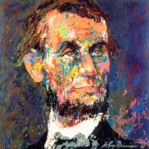 Colorful portrait painting by Leroy Neiman of Abraham Lincoln with abstract style